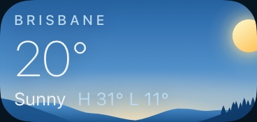 Smart Stack card: Brisbane, 20 degrees and sunny.
