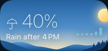 Smart Stack card: 40 percent chance of rain after 4 pm.