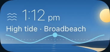 Smart Stack card: high tide at 1:12 pm at Broadbeach.