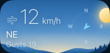 Smart Stack card: wind 12 km/h from the north-east, gusts 19.